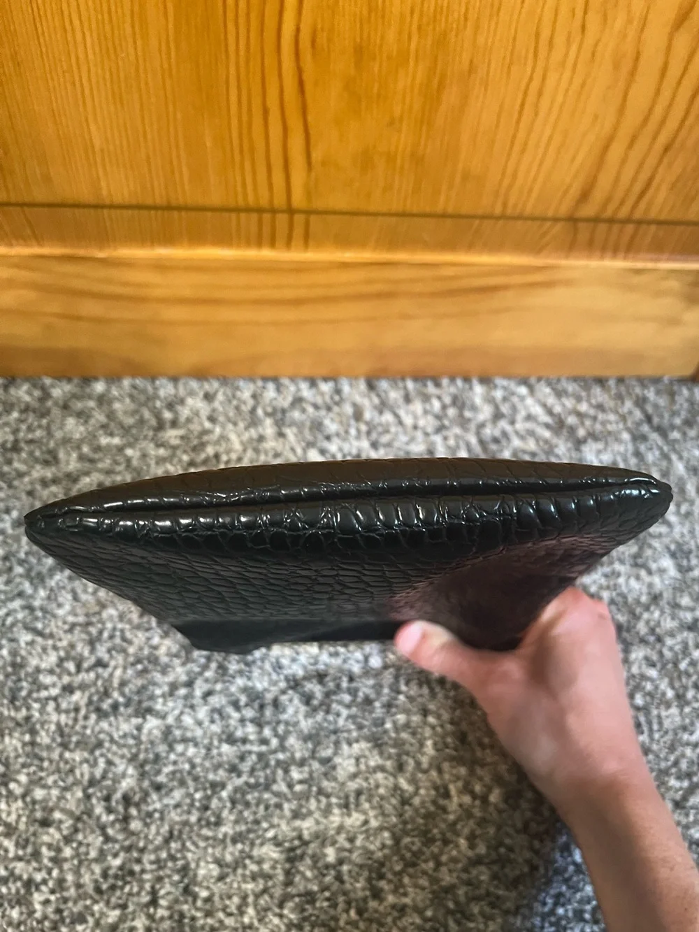 White House Black Market Black Croc-Embossed Frame Wristlet Clutch